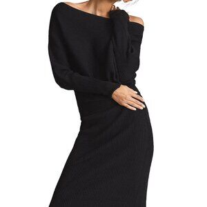 NWT REISS Lara Drape Knitted Bodycon Dress in Black - Size XS